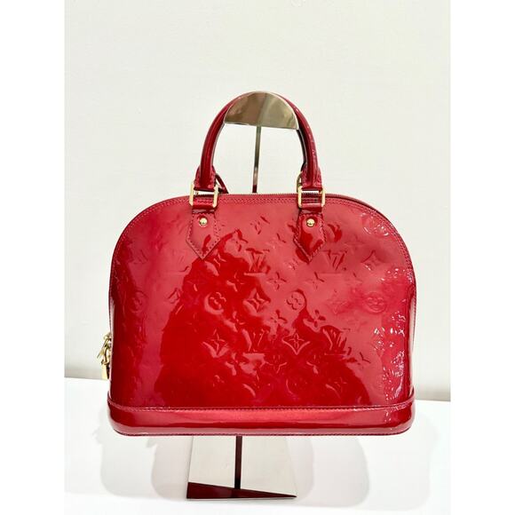 Louis Vuitton Pomme D’amour Monogram Vernis Alma MM Satchel Bag Fiery Red - Picture 6 of 12